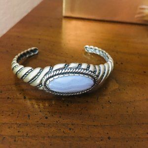Sterling silver blue lace agate cuff bracelet